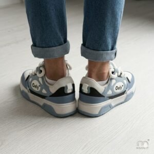 light blue, white, and black