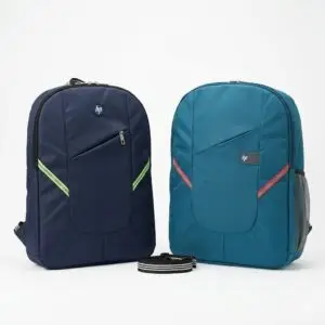 Navy Blue & Teal Blue Polyester Water Resistant Laptop Backpack with Reflective Strips