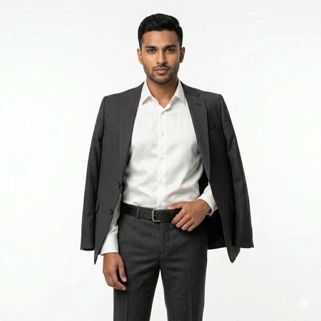 Black Leather Belt with Silver Buckle for Men