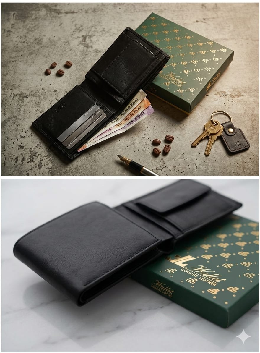 Black Genuine Leather Bifold Wallet for Men - Image 2