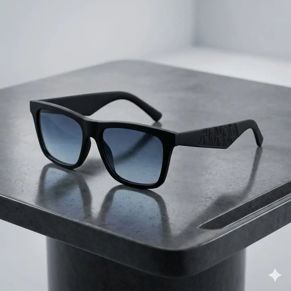 Black Gradient Square Frame Sunglasses with Monogram Temples - Image 4