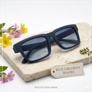 Black Gradient Square Frame Sunglasses with Monogram Temples