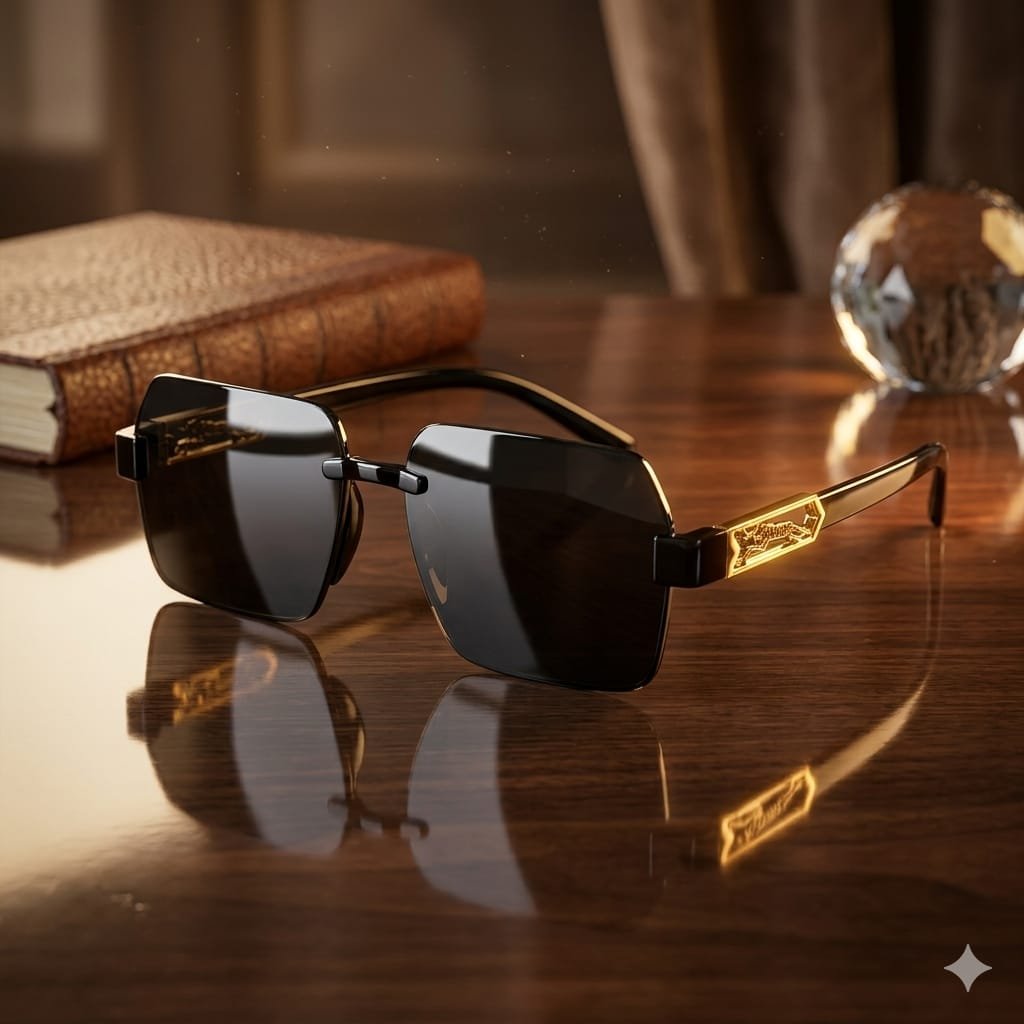 Rimless Sunglasses with Gold Metal Temples - Image 4