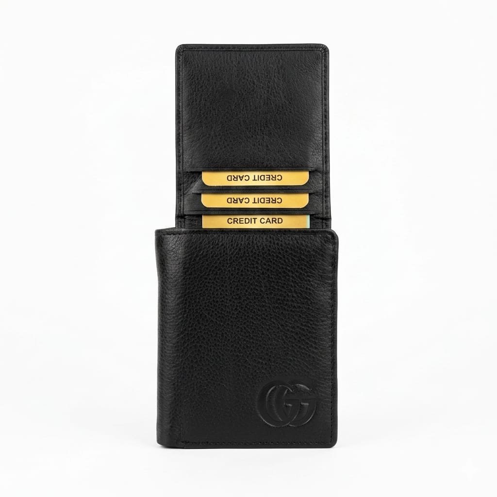 Black Leather Card Holder Wallet with Multiple Slots