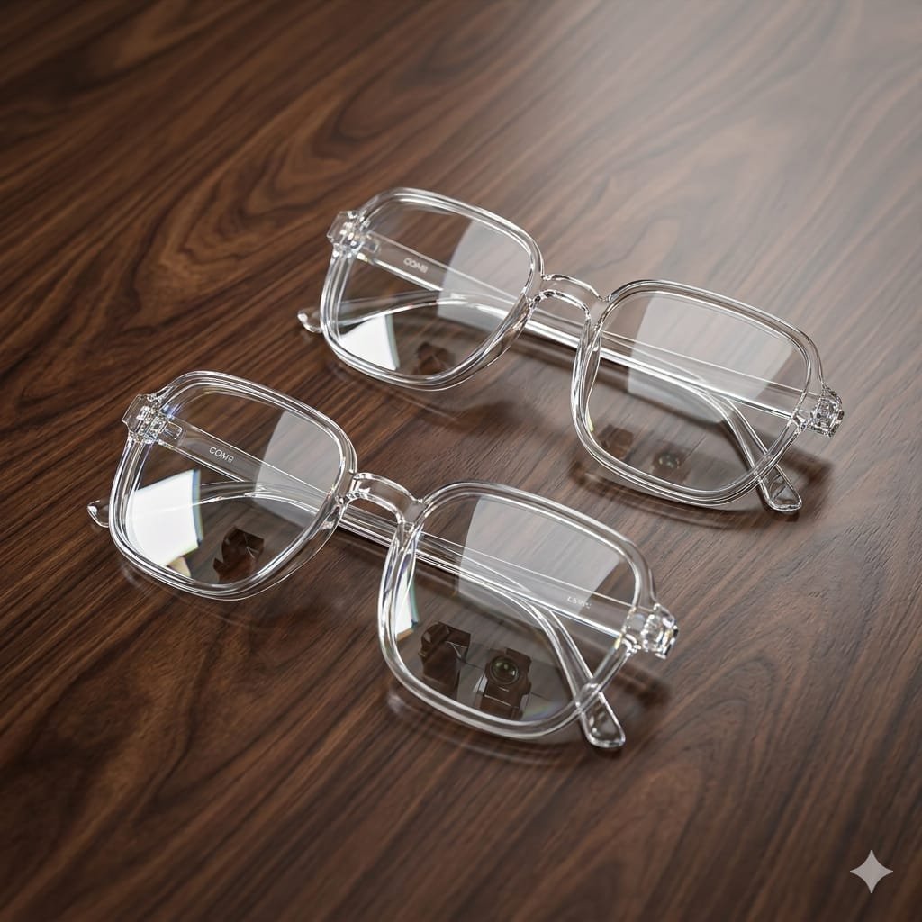 Clear Transparent Acetate Square Frame Eyeglasses For Men And Women - Image 3