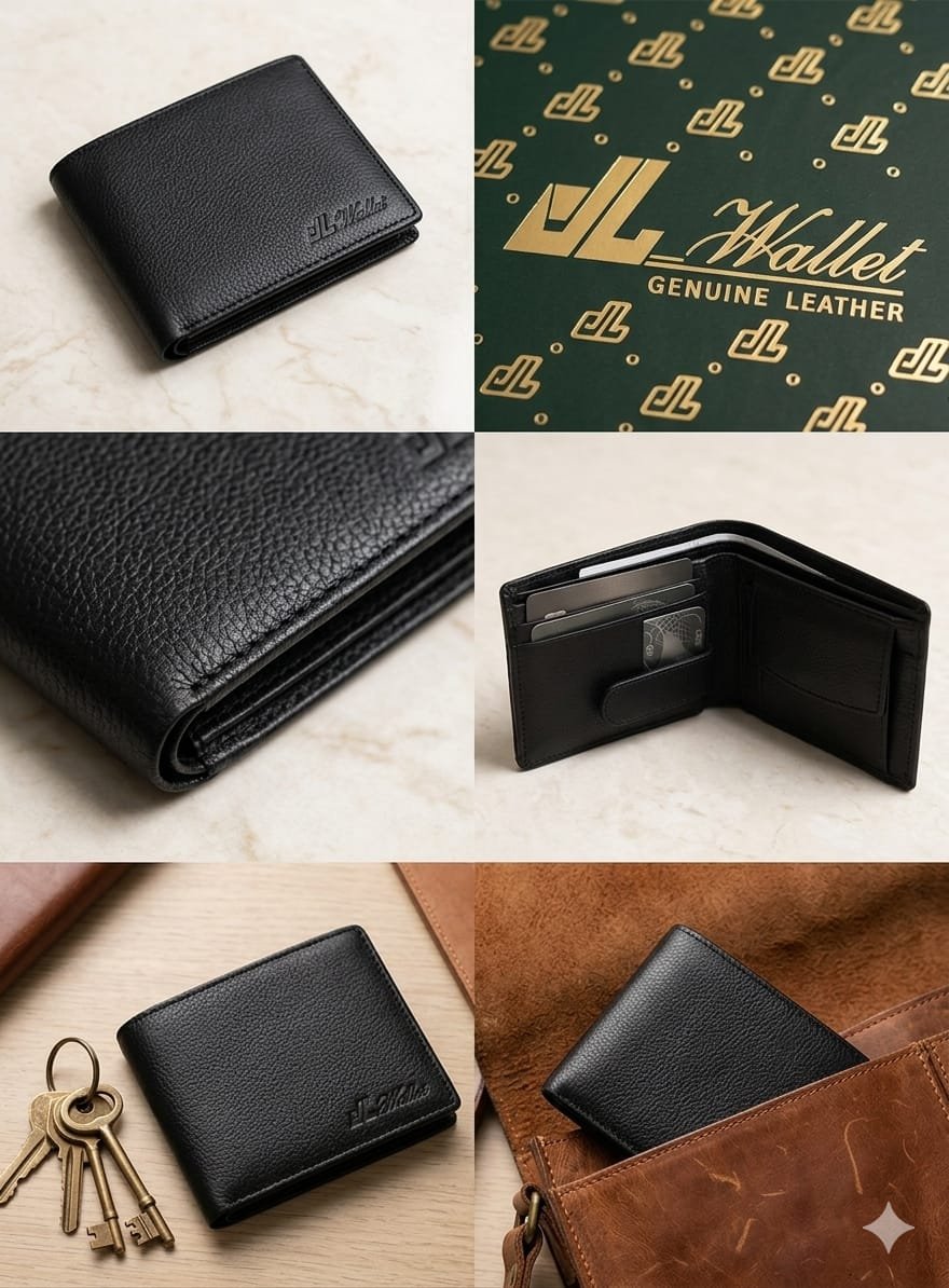 Black Genuine Leather Bifold Wallet for Men