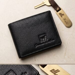 Black Genuine Leather Bifold Wallet for Men