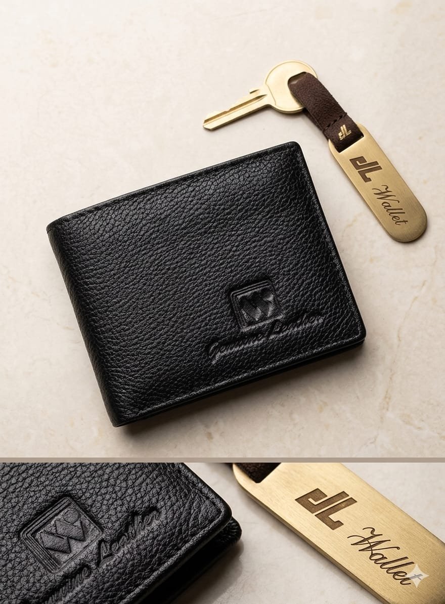 Black Genuine Leather Bifold Wallet for Men