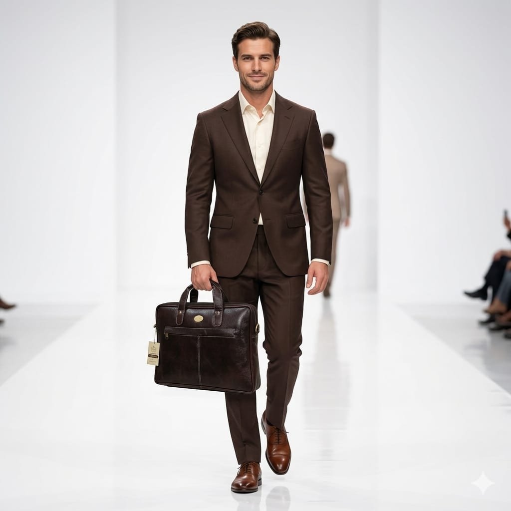 Brown Leather Laptop Briefcase for Men