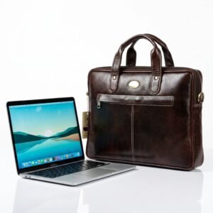 Brown Leather Laptop Briefcase for Men