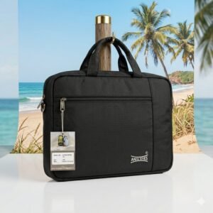 Black Laptop Bag with Adjustable Shoulder Strap and Multiple Compartments