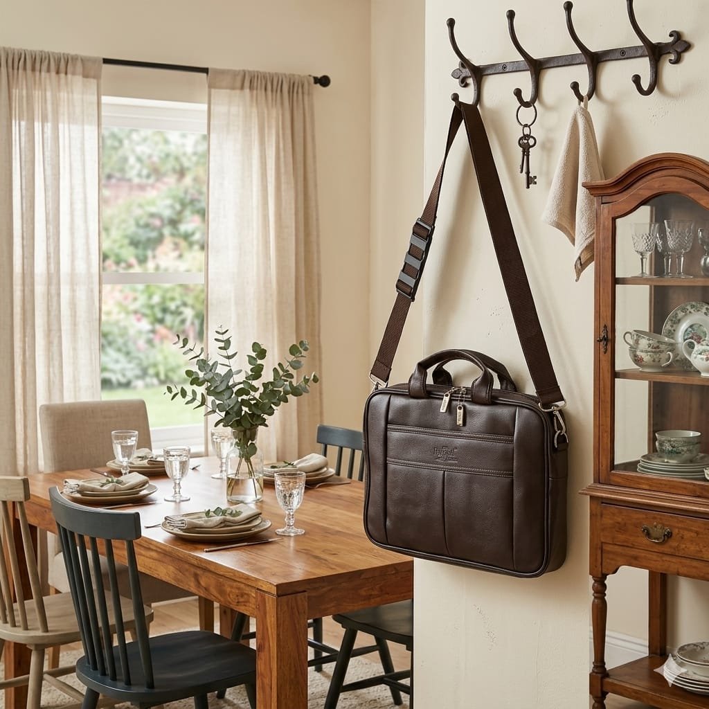 Brown Leather Laptop Messenger Bag for Men - Image 3