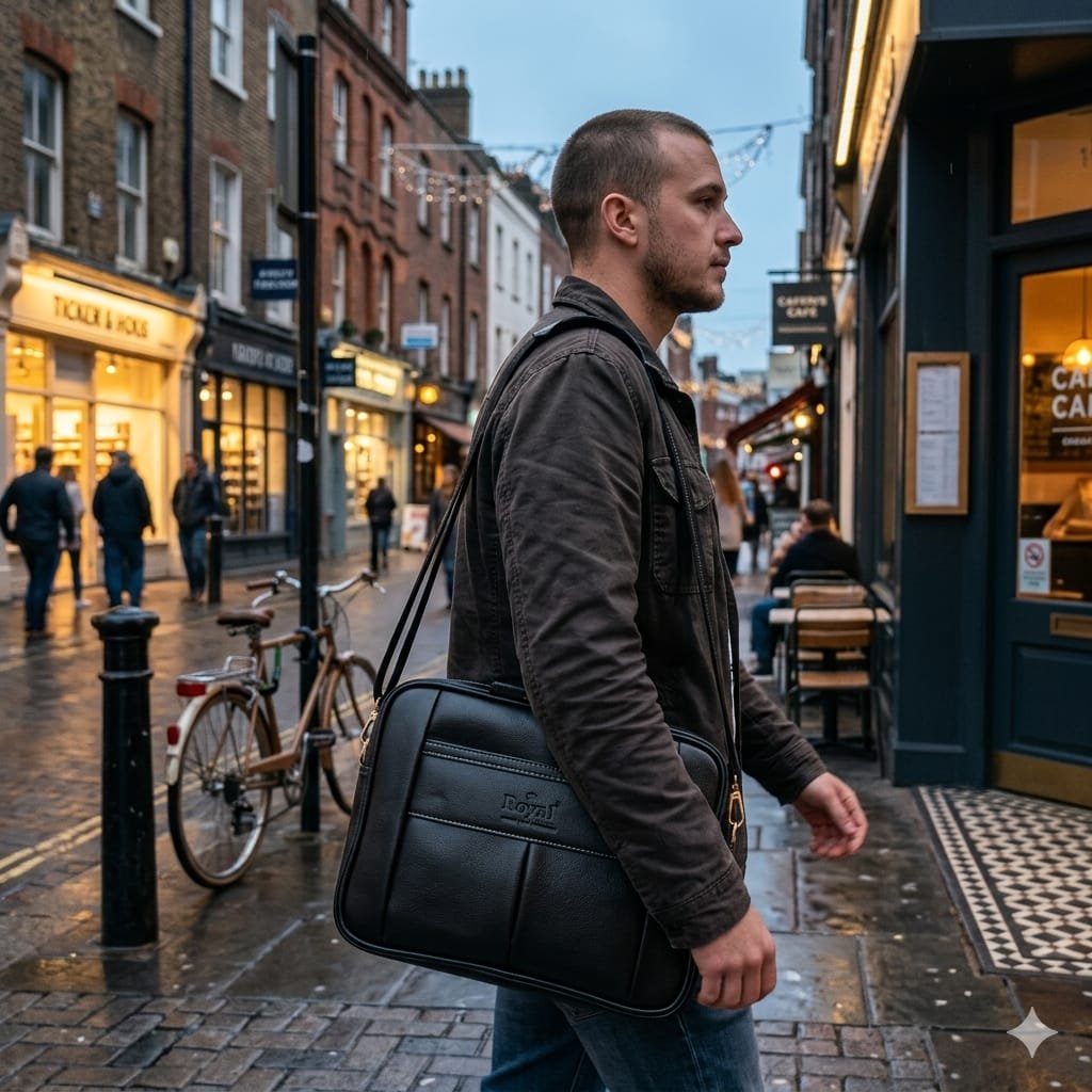 Black Leather Professional Laptop Messenger Bag - Image 4