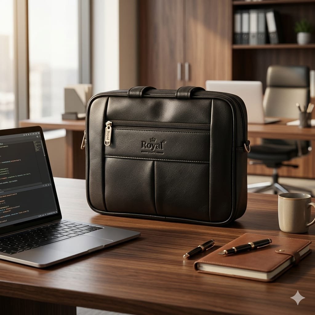 Black Leather Professional Laptop Messenger Bag