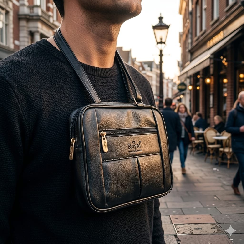 Black Leather Professional Laptop Messenger Bag