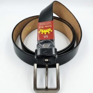 Black Leather Belt with Silver Buckle for Men