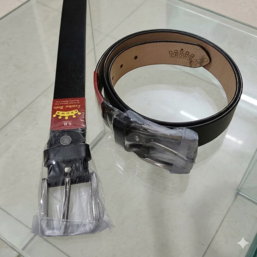 Black Leather Belt with Silver Buckle for Men