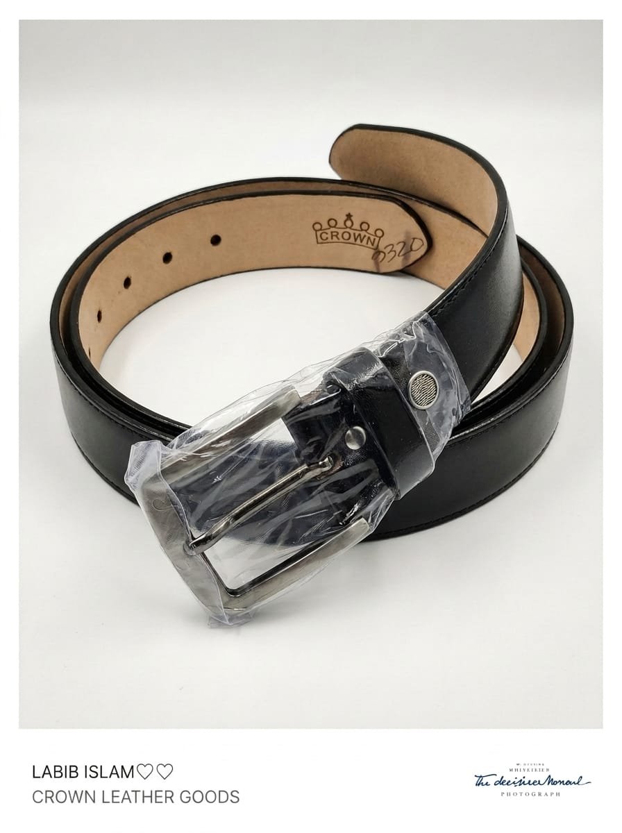 Black Leather Belt with Silver Buckle for Men - Image 2
