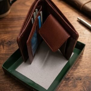 Brown Genuine Leather Bi-fold Wallet For Men