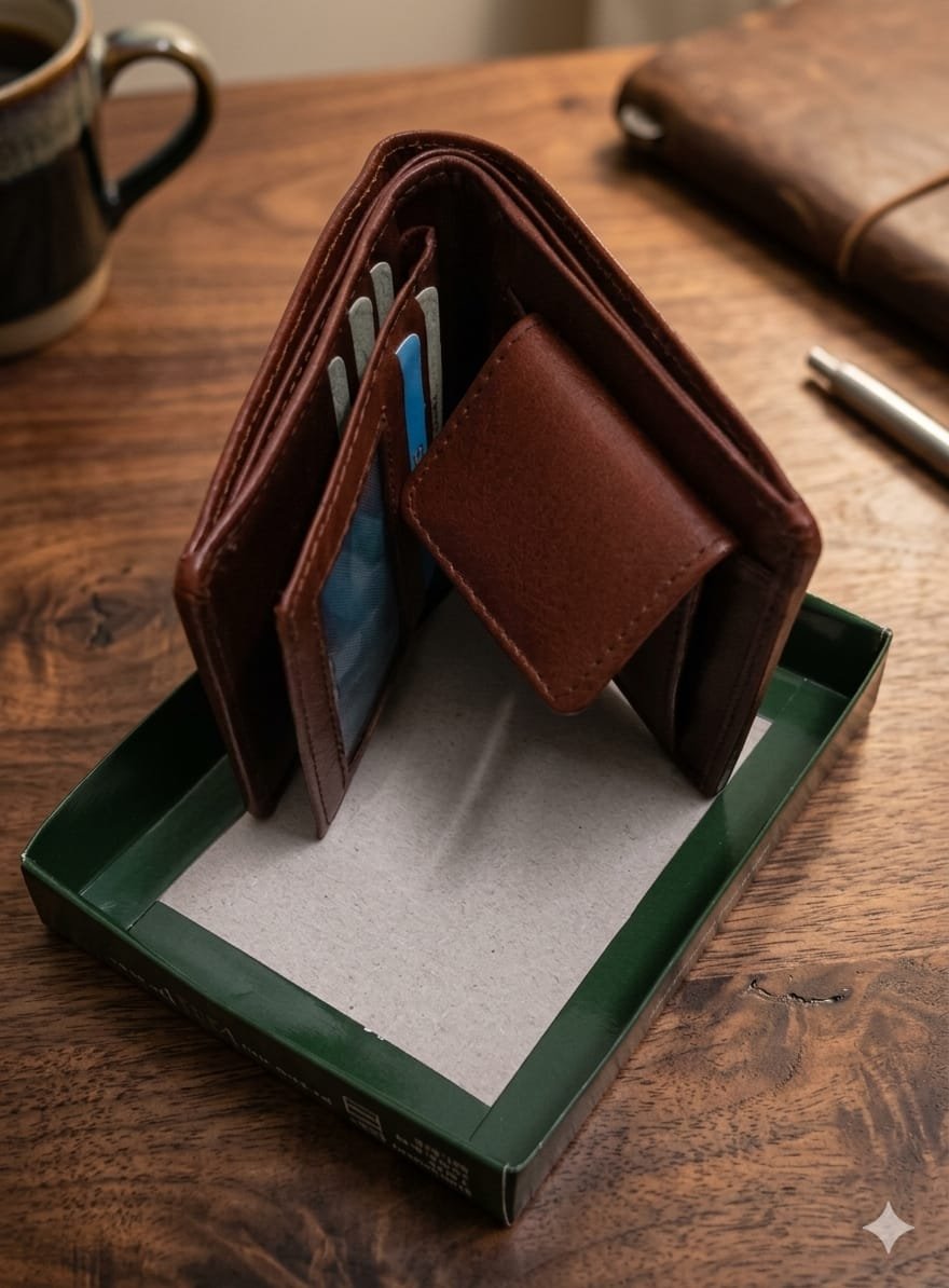 Brown Genuine Leather Bi-fold Wallet For Men