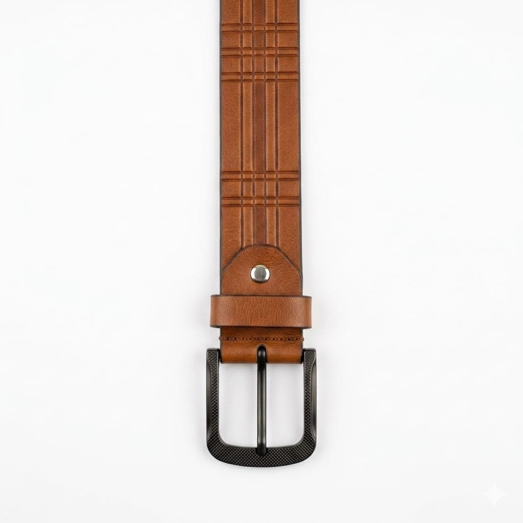 Tan Leather Embossed Pattern Belt