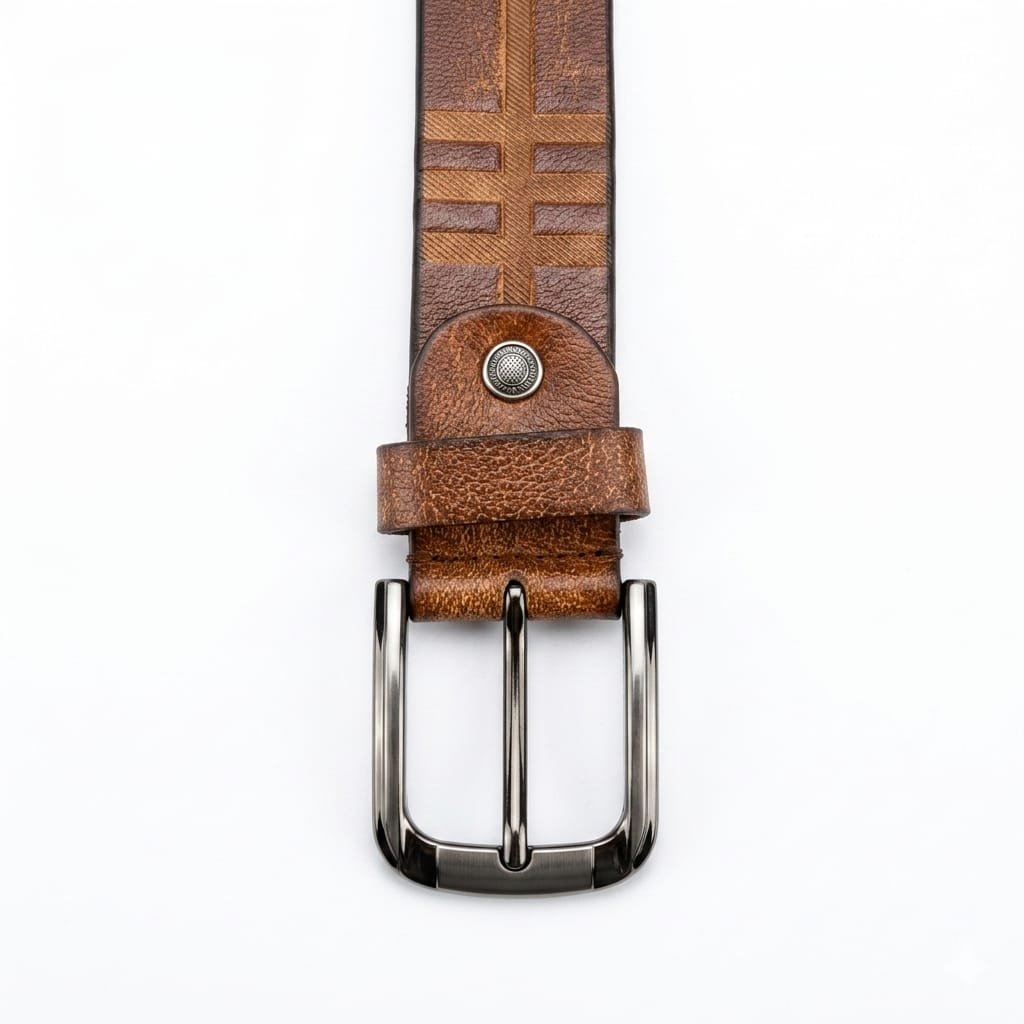 Tan Leather Embossed Pattern Belt