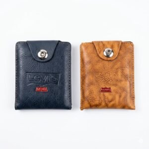 Brown & Black Leather Bifold Wallet With Snap Closure