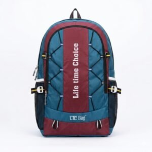 Blue And Maroon Polyester Backpack With Life Time Choice Branding