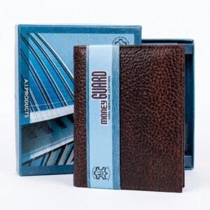 Brown Textured Leather Trifold Wallet With Money Guard Protection