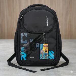 Black Safari School Backpack with Multiple Compartments
