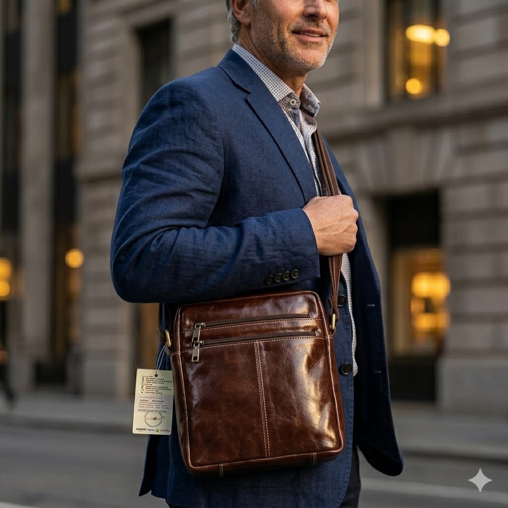 Brown Genuine Leather Crossbody Messenger Bag for Men - Image 3