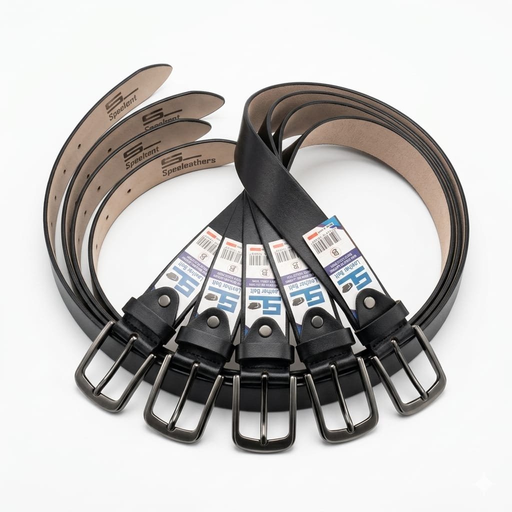 Black Leather Belt with Metal Buckle for Men - Image 2