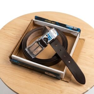 Black Leather Belt with Metal Buckle for Men