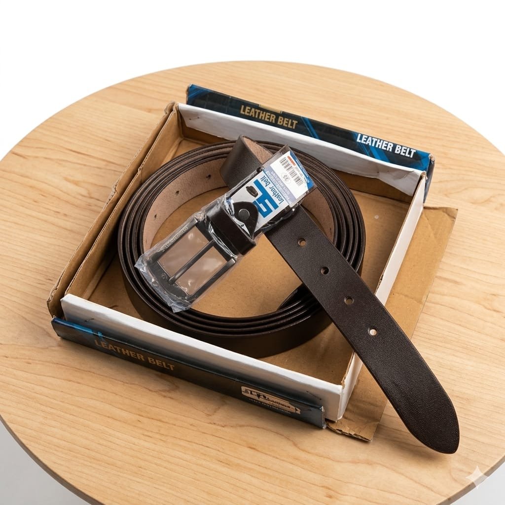 Black Leather Belt with Metal Buckle for Men