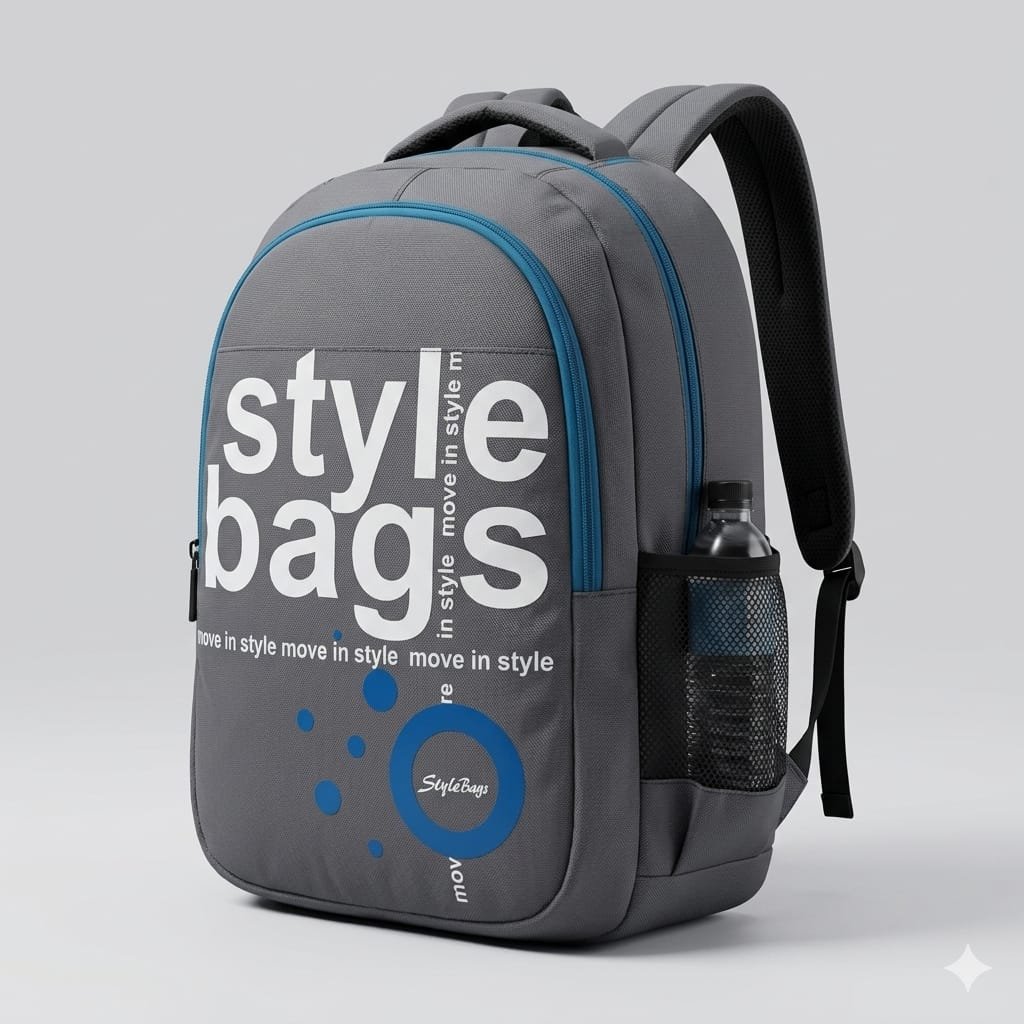 'Style Bags' Backpack: With bold red graphics set against a black background, this trendy bag is the perfect choice for any casual outing.