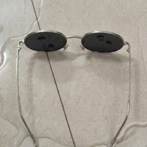 Silver Oval Sunglasses With Dark Lenses
