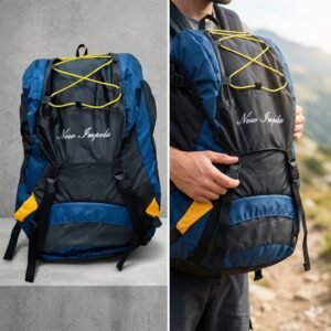 Navy Blue Trekking Backpack with Rain Cover for Outdoor Adventures