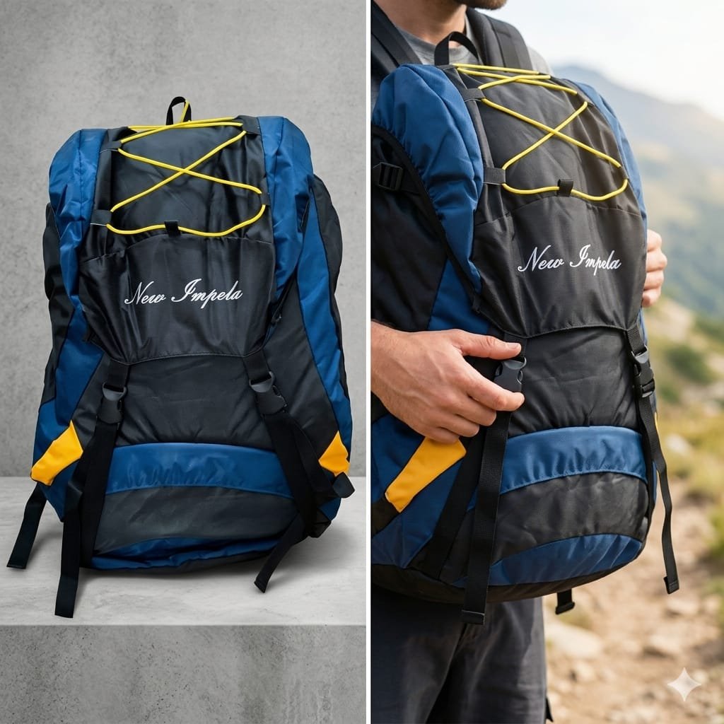 Navy Blue Trekking Backpack with Rain Cover for Outdoor Adventures