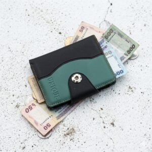 Green and Black Leather Snap Button Wallet