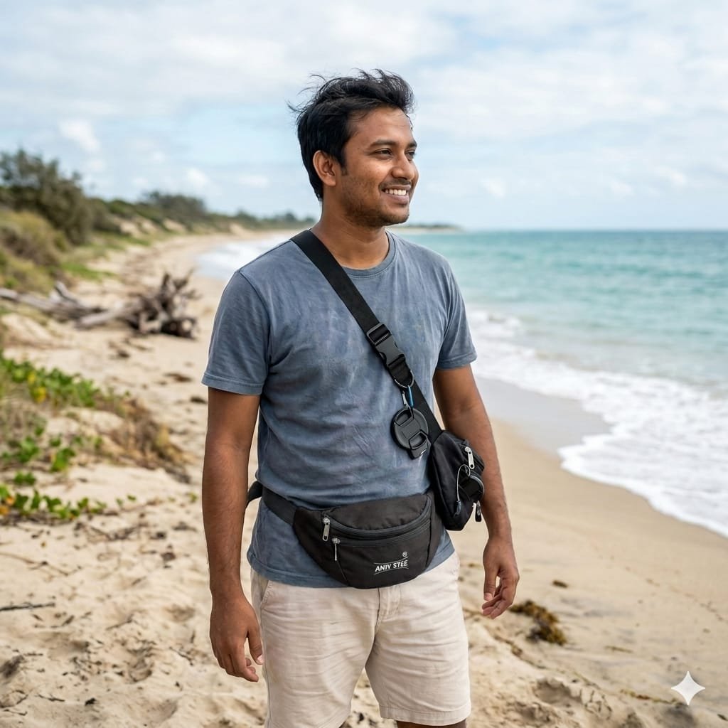 Black Nylon Fanny Pack with Multiple Compartments