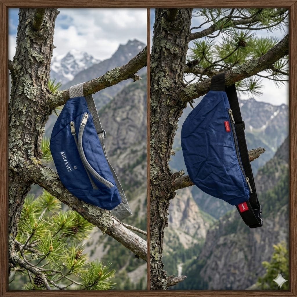 Blue Nylon Multi Pocket Waist Bag for Travel and Outdoor