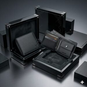 Black Leather Bi-Fold Wallet For Men