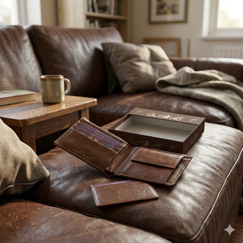 Brown Leather Bi-Fold Wallet With Card Holder Set - Image 2