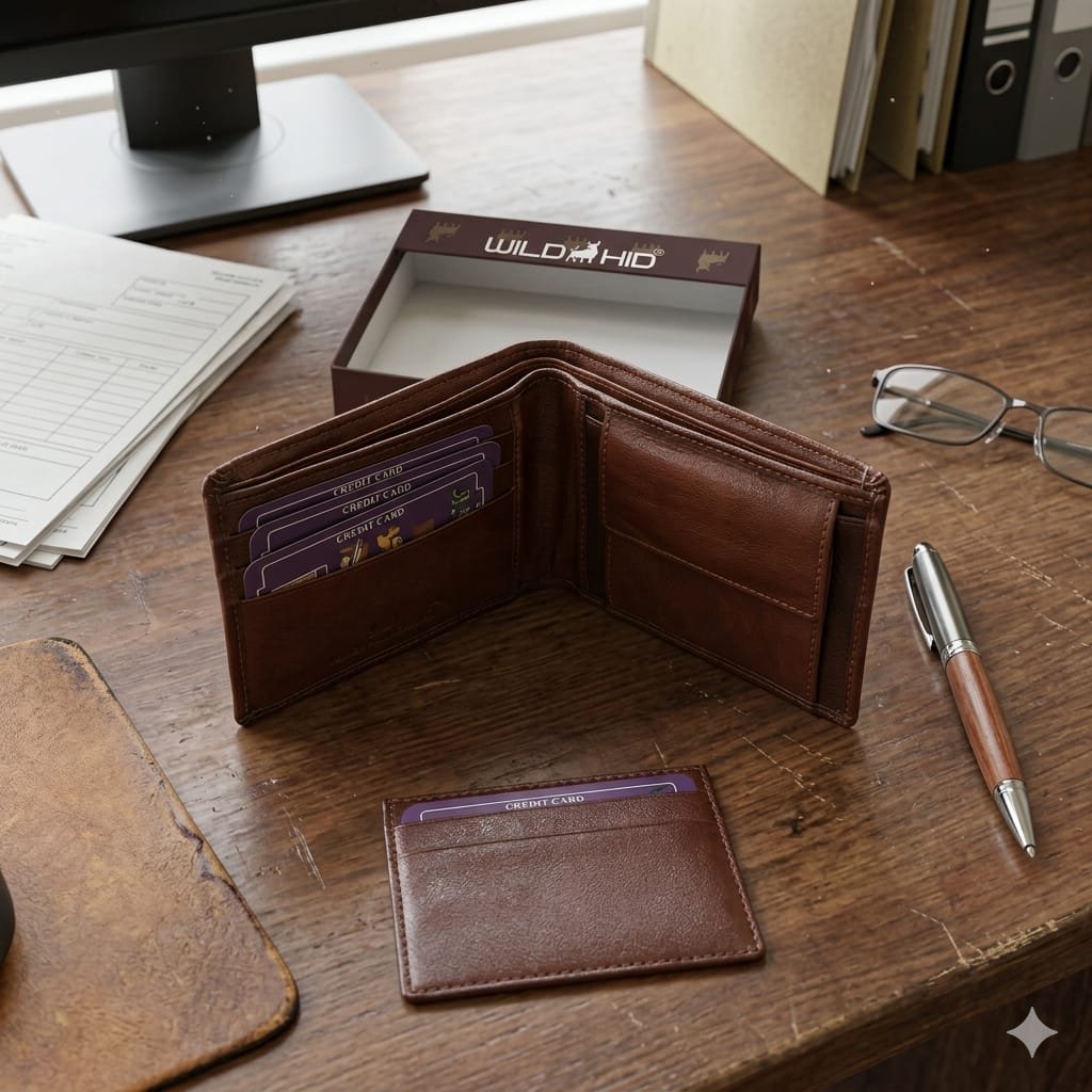 Brown Leather Bi-Fold Wallet With Card Holder Set - Image 3