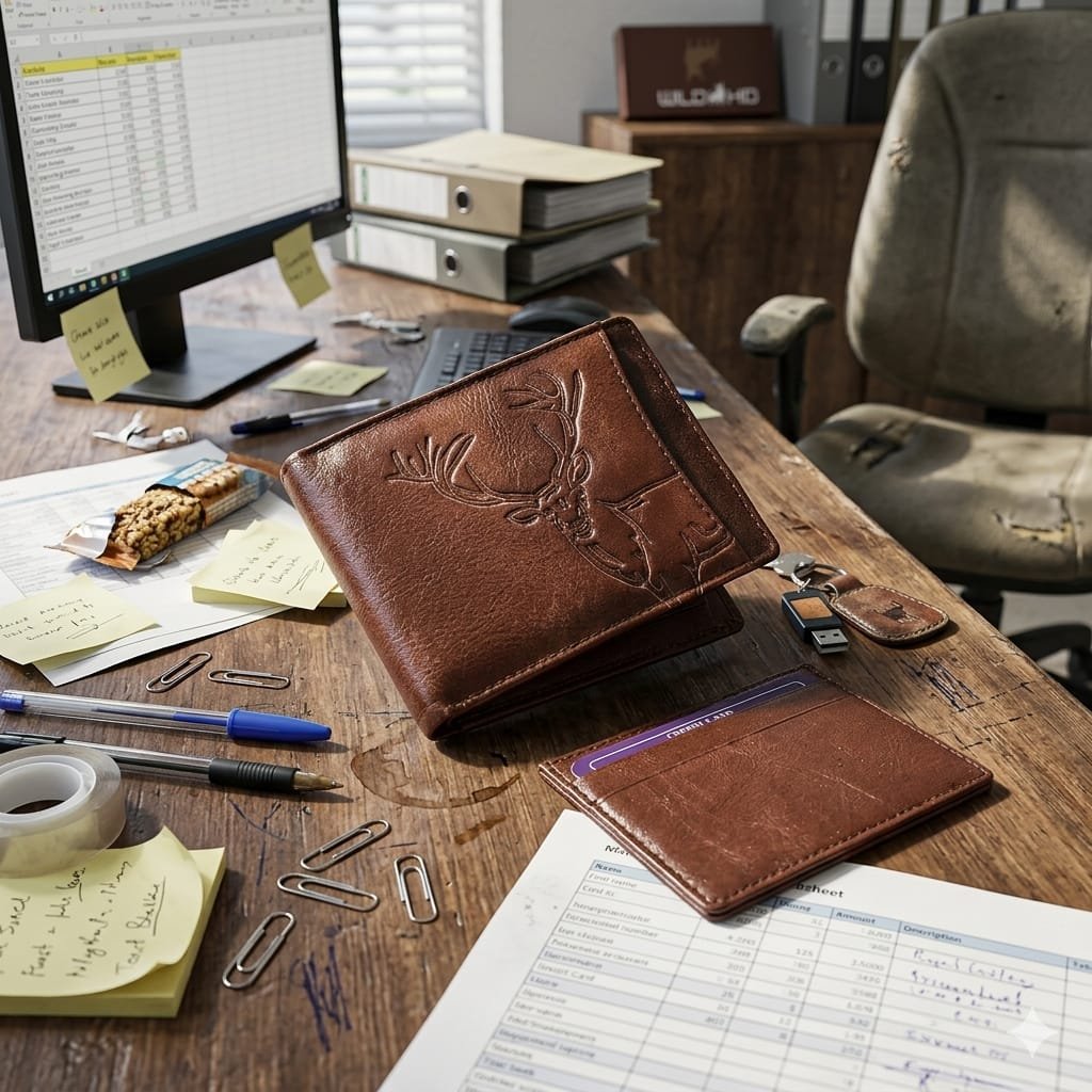Brown Leather Bi-Fold Wallet With Card Holder Set