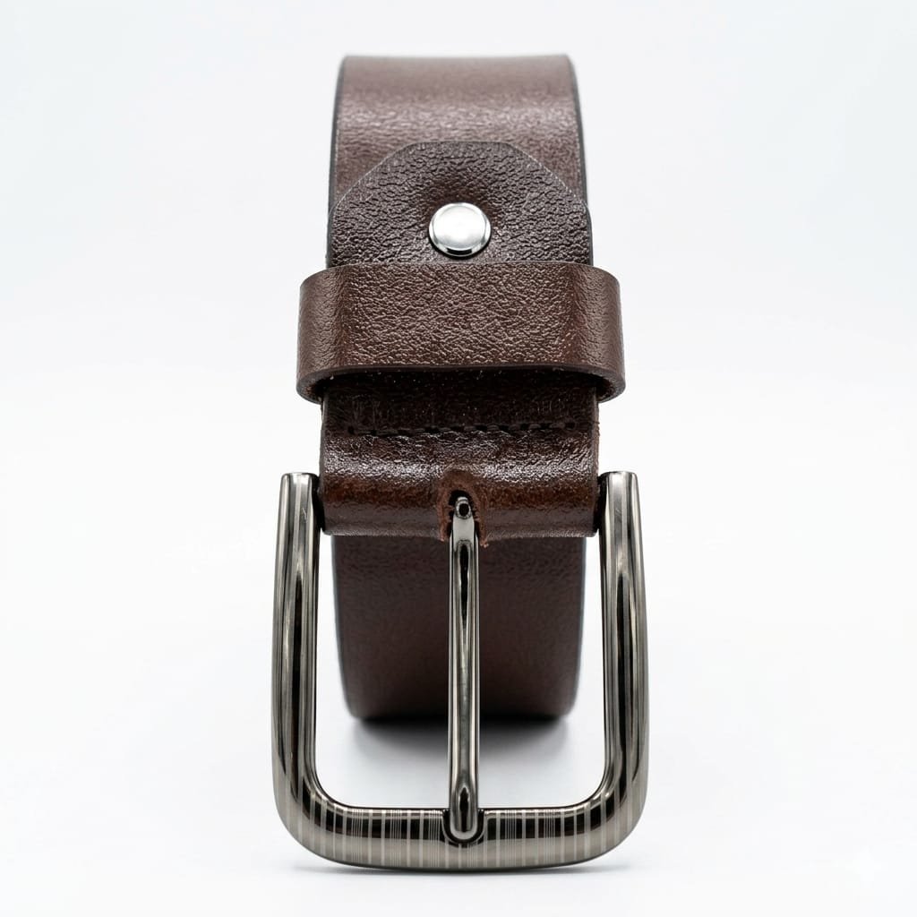 Brown Leather Belt with Metal Buckle