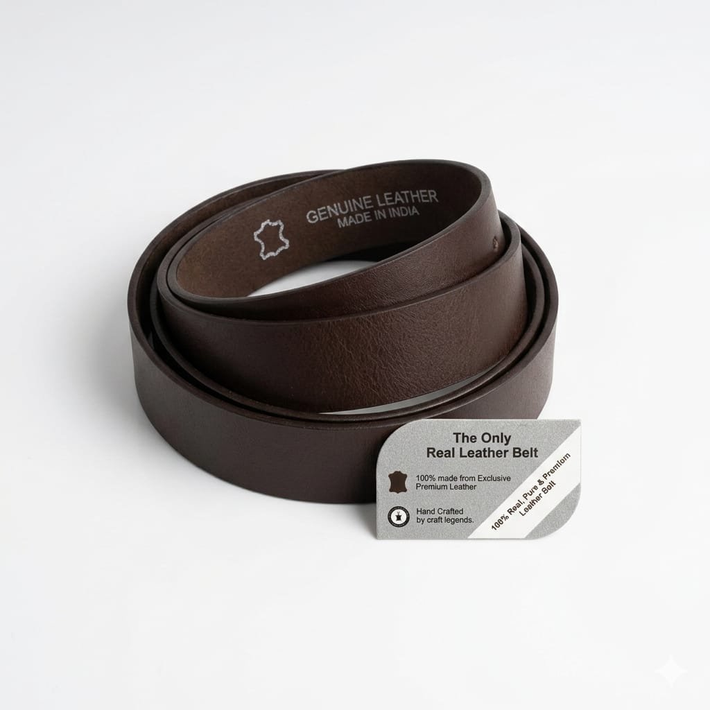 Brown Leather Belt with Metal Buckle for Men - Image 3