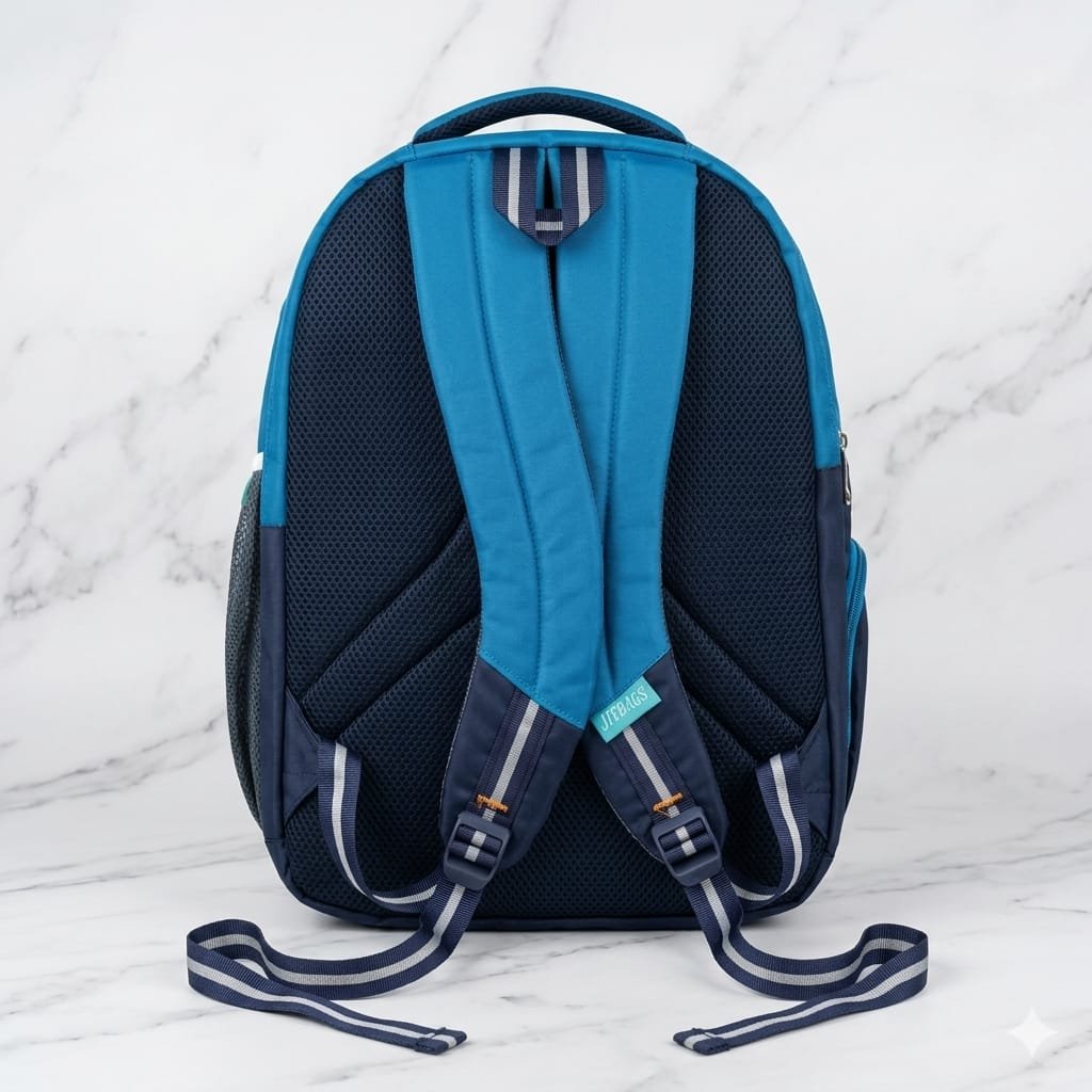 Blue Textured Laptop Backpack with Padded Straps - Image 3