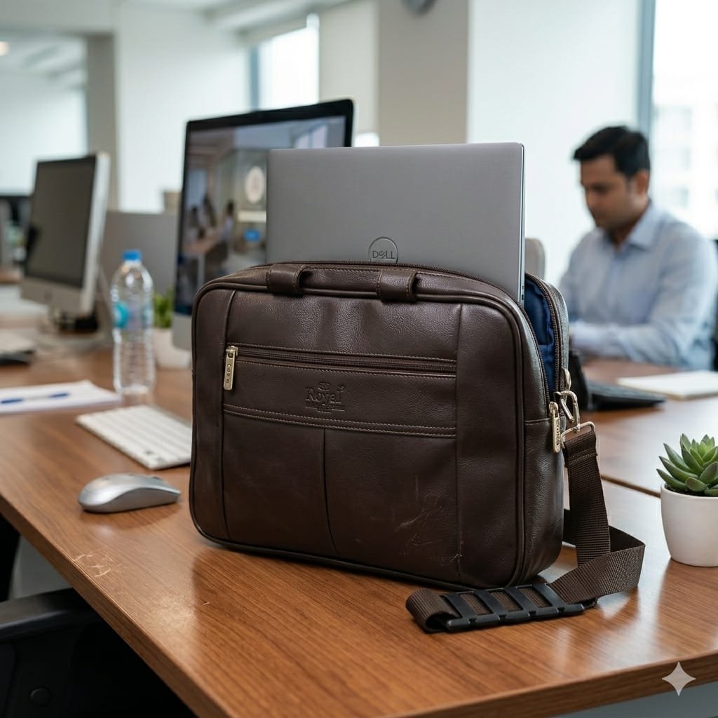 Brown Leather Laptop Messenger Bag for Men