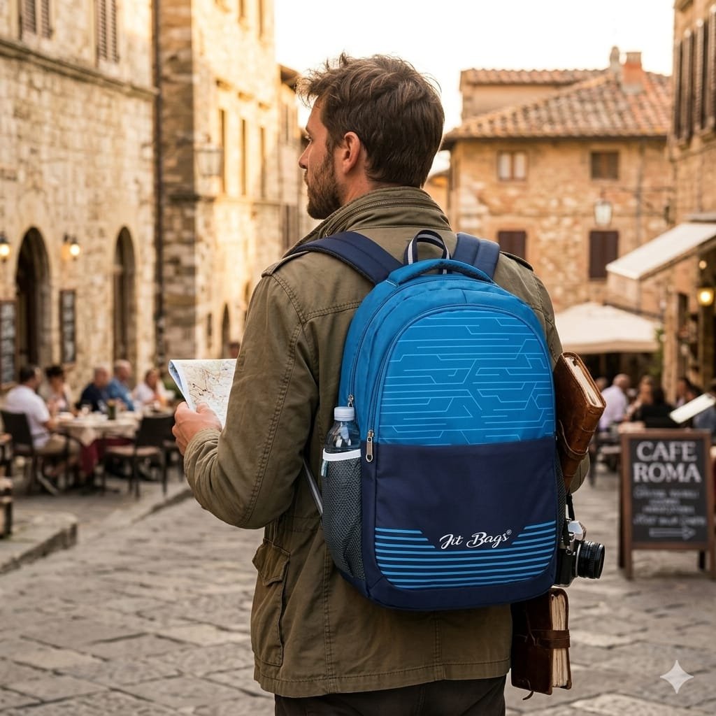 Blue Textured Laptop Backpack with Padded Straps - Image 2